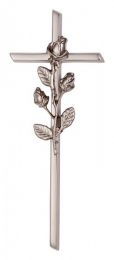 Kreuz silberfarben mit Rose 29,5 x11,5 cm
