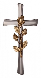 Kreuz silbergrau mit Rose 25 x12,5 cm