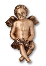 Grabengel mit Blumen aus Bronze 13 cm