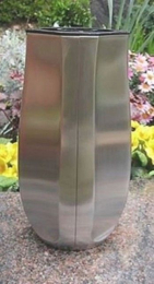 Grabvase Edelstahl matt mit Granitsockel schwarz